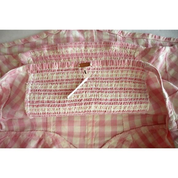 Free People OB1732606 Women's Sz Large Pink Leilani Gingham Tube Top - Picture 5 of 7